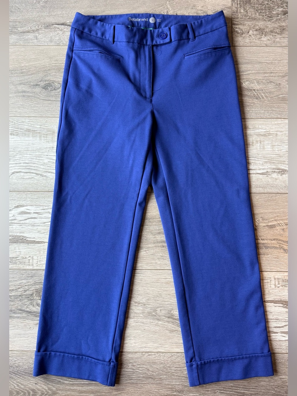 Betabrand Royal Blue Dress Pant Yoga Pants, Size L, Cropped Stretch